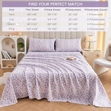 Mooreeke Floral Twin 3 Pieces Bed Sheets, Soft Microfiber Bedding Sheets & Pillowcases, Deep Pocket Non-Slip Vintage Twin Sheet, Purple Yellow Flower Pattern Bedsheets Mooreeke