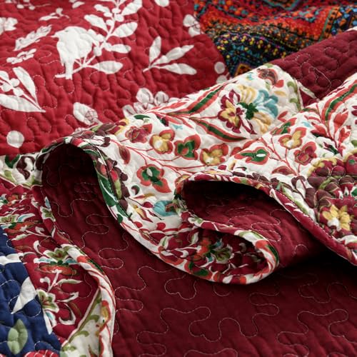 camandy Cotton Bedspread Quilt Bedding Sets 3 Pieces Reversible Coverlet Sets Comforters Gorgeous Paisley Floral Patchwork Red Bedspread, Queen Size camandy