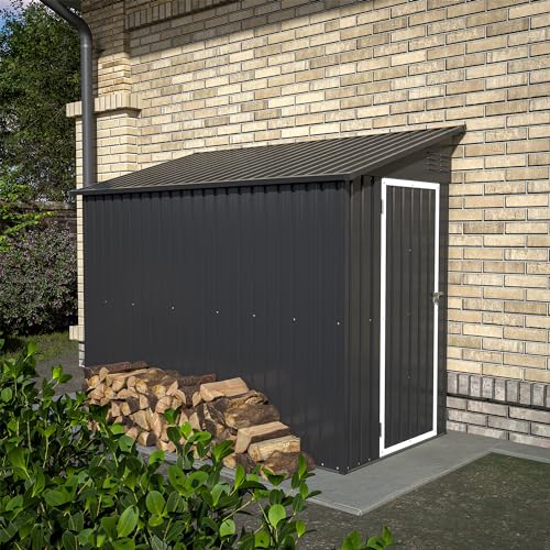 YOPTO 4×8 FT Outdoor Metal Storage Shed,Heavy-Duty Lean to Storage Shed with Floor Base,Garden Tool Metal Storage House W/Lockable Door and 2 Air Vents,Weather Resistant,for Backyard,Patio,Lawn,Black YOPTO