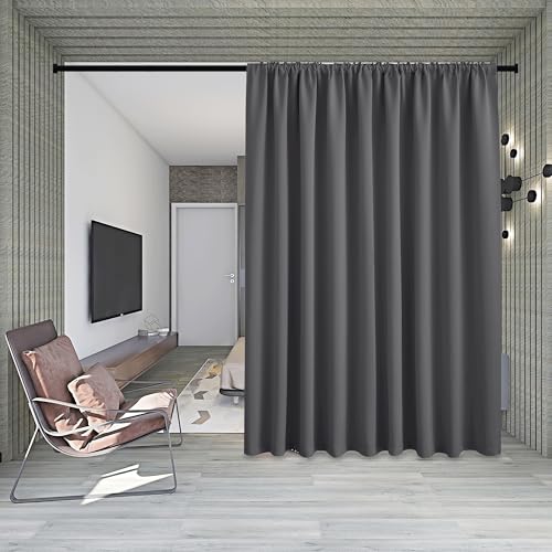RYB HOME Room Divider Curtain Set with Ceiling Track, Privacy Blackout Thermal Insulated Curtains for Bedroom/Living Room/Basement/Patio/Sliding Glass Door, W100 x L84, Grey, 1 Panel RYB HOME