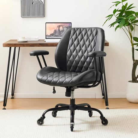 YFO Home Office Desk Chair Office Rubber Casters Ergonomic Computer Chair with Lumbar Support Adjustable Height Rolling Swivel Executive Task Armrests Chair， Black PU YFO