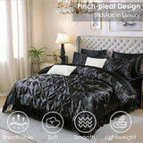 Bedbay Black Comforter Set Queen Size,10-Piece Satin Comforter Bed Set,Pinch Pleat Bedding Set,Black Pintuck Luxury Bed Comforter Set,Lightweight Silk Like Satin Bedding Comforter for All Seasons Bedbay
