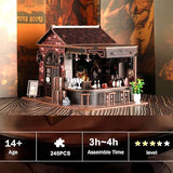 Book Nook Kit, 3D Wooden Miniature Tavern & Pub Dollhouse with LED Lights - DIY Mini House Craft Model for Adults, Birthday Valentine's Day Gift for Women Men