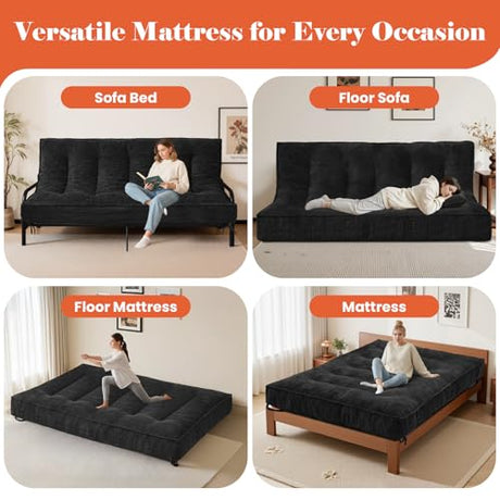 8" Futon Mattress Full Size, Futons Sofa Bed Sleeper Couch Bed, Roll Up Mattress with Shredded Foam & 2 Straps for Storage, Futon Floor Mattress for Living Room, Corduroy (Frame Not Included) Erament