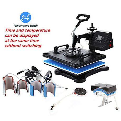 Heat Press 8 in 1 Heat Press Machine 38X30cm, Combo Heat Press Machine for T-Shirt Hat Cap Mug Plate, Multifuctional Heat Transfer Machine for T-Shirt Mug Hat Plate Transfer Printer YAOBAO