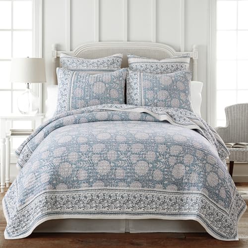 Levtex Home Adare Blue Reversible King/Cal King Quilt Set (106x92in) with 2 Pillow Shams (36x20in) - Floral Bedding - Blue White - Cotton King Size Quilt Bedding Set - Lightweight, Soft, Pre-Washed Levtex Home