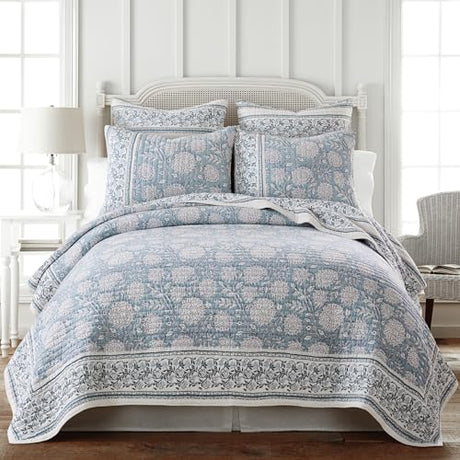 Levtex Home Adare Blue Reversible King/Cal King Quilt Set (106x92in) with 2 Pillow Shams (36x20in) - Floral Bedding - Blue White - Cotton King Size Quilt Bedding Set - Lightweight, Soft, Pre-Washed Levtex Home