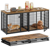 YATINEY Foldable Dog Crate Furniture for 2 Dogs, 63'' Double Dog Kennel Indoor with Removable Divider, Heavy Duty Dog Cage, for Small/Medium/Large Dog, TV Stand, Rustic Brown DC160BR YATINEY