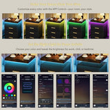 DreamDashio Night Stand with APP Control LED Lights, 3 Fabric Storage Drawers with PU Finish, Floating Top Design, Bedside Table with Open Shelf, End Table for Bedroom, Living Room, Office (Black) DreamDashio