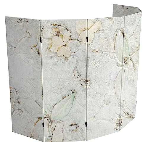 Red Lantern 4 ft. Short Double Sided Ivory Flowers Canvas Folding Screen 6 Panel Freestanding Partition and Separator for Modern and Contemporary Bedroom, Home Office, Studio, Dorm, Apartment Red Lantern