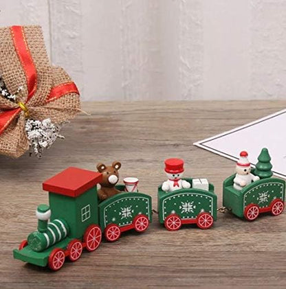 Happy Trees 3 Pcs Wooden Mini Train Decor Set for Christmas Party, Snowman Ornament Gift Home Decoration