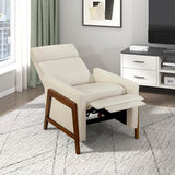 Lexicon Push Back Recliner Chair, Faux Leather Upholstered Reclining Chair with Footrest, Exposed Dark Brown Finish Wood Frame, Small Recliner for Small Space, Living Room, Bedroom, Light Beige