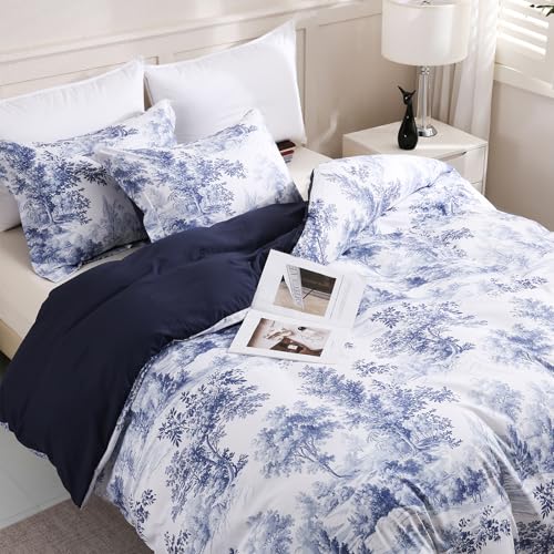 LONAVA King Botaincal 3 Pcs Duvet Cover Set, Breathable Soft Microfiber Navy Lining Comforter Cover with Zipper Closure, and 2 Anti-Pilling, Fade Resistant Pillowcases, Blue Forest LONAVA