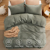 Bedsure Comforter Set King Size - Cotton Fabric with Microfiber Inner Fill, Grayish Olive Green Soft Bed Set for All Seasons, 3 Pieces, 1 Comforter (104" x 90") and 2 Pillow Cases (20" x 36") Bedsure