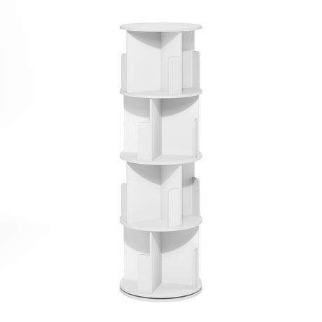 Furinno DALY Rotating Bookshelf Tower, 4-Tier 360 Display Book Shelf, Lazy Susan Revolving Bookshelf, Organizer Bookcase, 15.5 x 15.5 x 50, for Living Room, Bedroom, Home Office, White Furinno