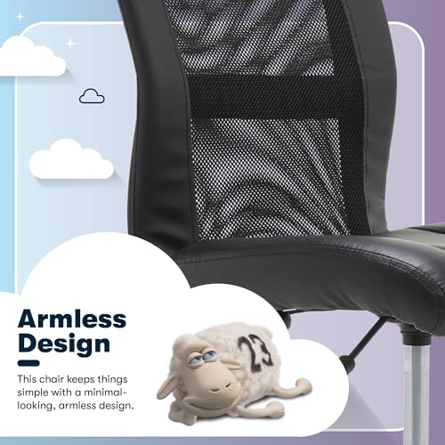 Serta Essential Armless TaskChair, Small Desk Chairs with Wheels, Breathable Mesh Back and Faux Leather, Quality Foam Cushion Seat for Comfort, Minimal Design for Vanity Table, Black Serta