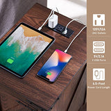 JXQTLINGMU Nightstand with Charging Station, Rectangular Farmhouse End Table with Barn Door and Adjustable Storage Shelf, 17" Deep Wood Rustic Sofa Side Table for Living Room, Bedroom, Brown JXQTLINGMU