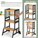 COSYLAND Toddler Standing Tower - Adjustable Height Toddler Kitchen Stool Helper - Kids Kitchen Step Stool for Learning with Removable Safety Railing Black&Natural COSYLAND