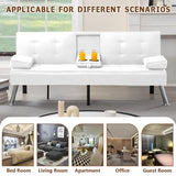 Anwick Convertible Folding Futon Sofa Bed,Modern PU Leather Sleeper Love Seat with 3 Reclining Backrest & Cup Holders,67" Comfy Sofa Couches for Living Room Small Home Office (White) Anwick