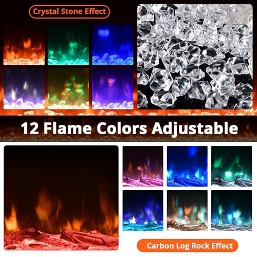 50 in Electric Fireplace Inserts - 1500/750W Ultra Narrow Frame Wall Mounted Fireplaces with 3 Heating Modes - 12 Flame Colors, Remote Control/Timer, Touch Screen, Low Noise EliteEdge