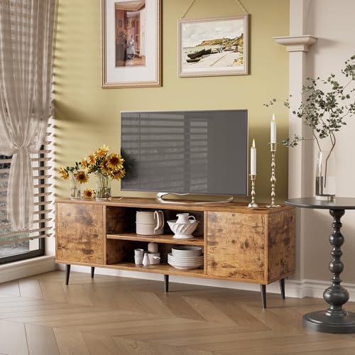 JUMMICO TV Stand for 65 Inch TV, Modern Entertainment Center with Storage Cabinet and Open Shelves, TV Console Table Media Cabinet for Living Room, Bedroom and Office (Rustic Brown) JUMMICO