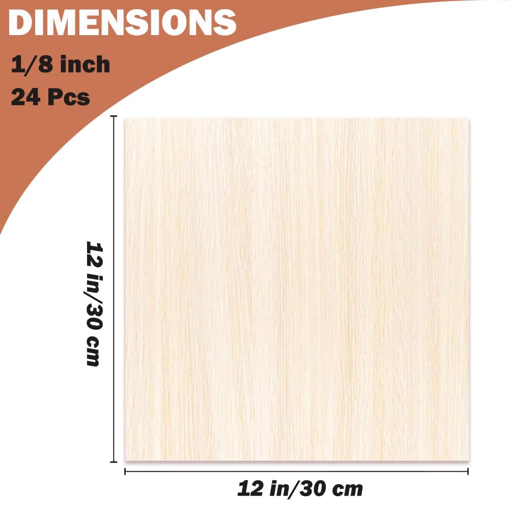 Basswood Sheets 1/8 X 12 X 12 Inch, 3 mm Plywood Sheets Balsa Wood Sheet Craft Wood Unfinished Wood Laser Engraving Blanks Baltic Birch Plywood 1/8 Bass Wood for Crafts DIY, Wood Burning, Painting RHQQ