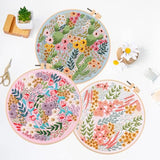 LB Pink Floral Embroidery Kit for Beginners Adults, 3 Sets Hand Embroidery Starter Kit with Cactus Flower Pattern and Instructions Stamped Cross Stitch Kits Include Embroidery Hoop Needles Threads