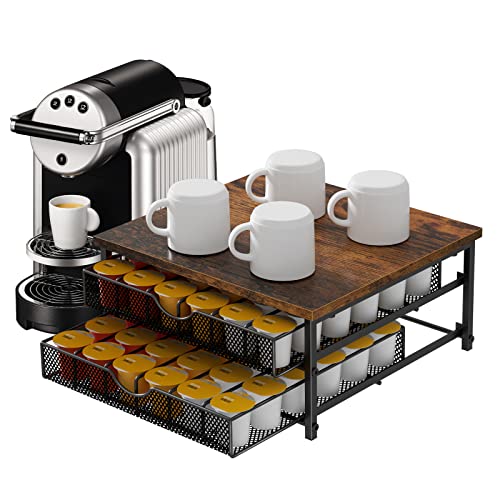 Coffee Pod Drawer Holder Capsule Storage Organizer 2 Tier Coffee Pods Holder With Sliding Baskets for 72 Capacity K Pod, Suit for Home Office Cafe Counter (Black) BTY