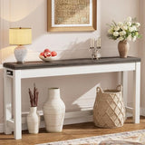 Cyclysio 63" Console Tables for Entryway, Long Console Tables for Living Room, Behind Couch Table, Sturdy Wood Support Farmhouse Entryway Table with 3AC+2USB Charging‌ Station, Oak Grey Cyclysio