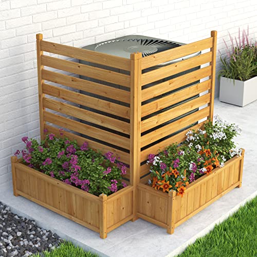 GDLF Air Conditioner Fence Outdoor Wood Privacy Screen with Planter Box for Trash Can Pool Equipment No-Dig Kit 36" W x 45" H （2 Panels） GDLF