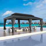 Yardenaler 14x20 FT Hardtop Gazebo Canopy with Double Galvanized Steel Roof, Permanent Outdoor Pavilion with Curtain & Mesh Netting for Patio. Garden, Backyard, Black Yardenaler