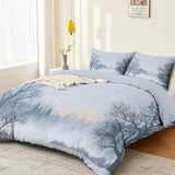 Duvet Cover Single 61" x 79" Size - Reversible Minimalist Winter Landscape Duvet Cover Set for Kids and Adults with Zipper Closure, 3 Pieces Grey Bedding Set with 2 Pillow Shams Generic