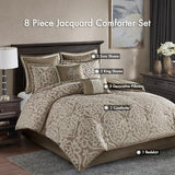 Madison Park Odette Cozy Comforter Set Jacquard Damask Medallion Design - Modern All Season, Down Alternative Bedding, Shams, Decorative Pillows, Cal King(104 in x 92 in), Tan 8 Piece Madison Park