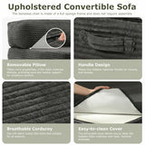NLDD 5-in-1 Convertible Sofa Bed, Boneless Loveseat Sleeper, Tri-fold Futon Sofa Bed with Removable Cushions & Washable Cover, Pull Out Couch with Handle, for Small Spaces, Queen Size, Grey NLDD