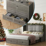 Mjkone Queen Murphy Bed Cabinet with Folding Mattress, Chest Cabinets Wall Beds with Storage Drawer and Built in Sockets & USB Ports, Sleeping Arrangement for Multipurpose Guest Room Home Office, Grey Mjkone