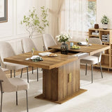 Zevemomo 62.99"-78.74" Expandable Dining Table with Storage, Extendable Dining Table for 6-10 People, Extra Hidden Storage for Tableware & Wine, Modern Farmhouse Table for Kitchen Living Room-Brown Zevemomo