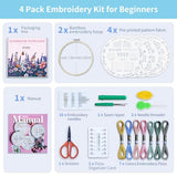 ETSPIL 4 Pre-Printed Embroidery Kit for Adults & Beginners — Learn Step by Step with 4K Videos, Floral Patterns, 33 Beginner-Friendly Stitches, Relaxing Craft at Home