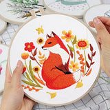 Louise Maelys Fall Fox Embroidery Kits for Beginners with Autumn Animal Pattern,Adults Starter Cross Stitch Kit DIY Needlepoint
