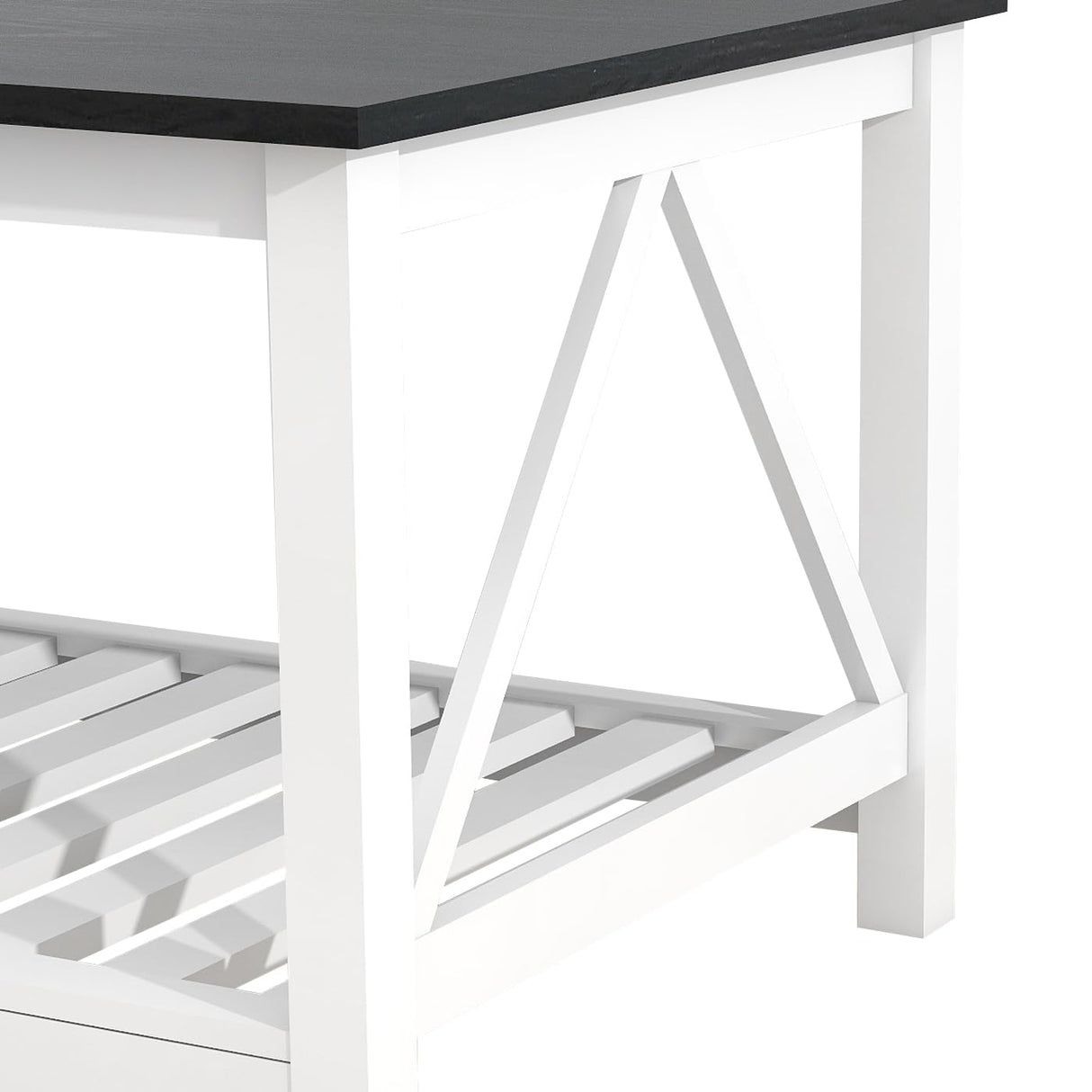 UYIHOME Farmhouse Coffee Table for Living Room, 2-Tier Rectangular Wooden Centre Cocktail Table with Slats Shelf Storage and V-Shaped Frame, Oak Blak UYIHOME