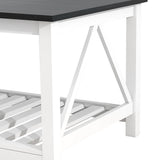 UYIHOME Farmhouse Coffee Table for Living Room, 2-Tier Rectangular Wooden Centre Cocktail Table with Slats Shelf Storage and V-Shaped Frame, Oak Blak UYIHOME