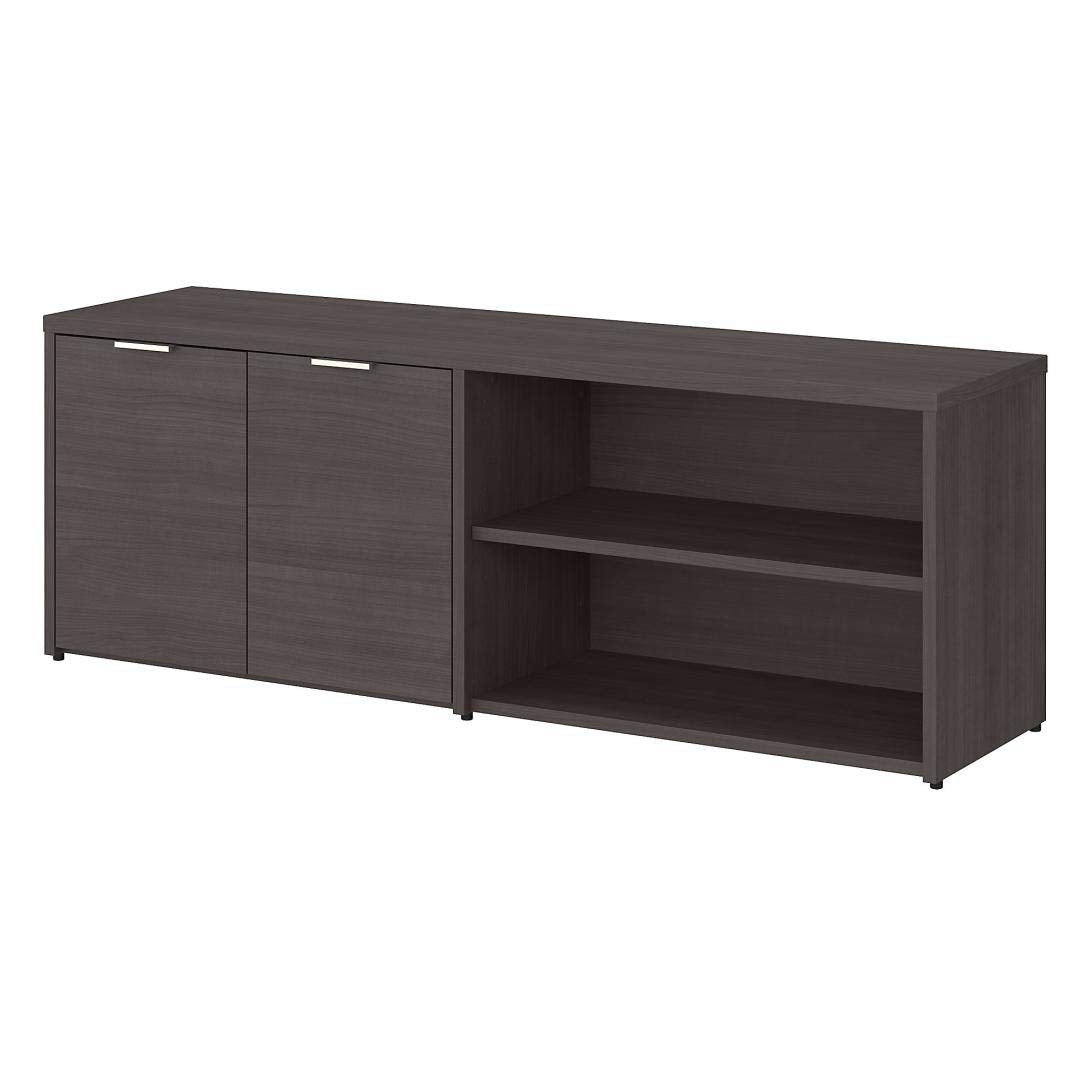 Bush Furniture Low Wide Cabinet with Doors and Shelves,Jamestown Collection Storage Chest with Satin Nickel Handles, 60Wx16Dx21H, Storm Gray Bush Business Furniture