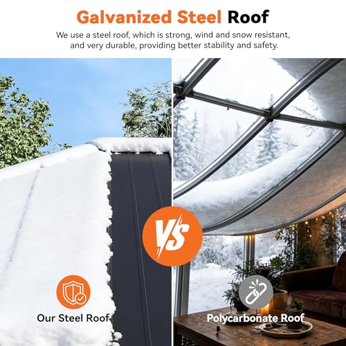 Modern Shade Clario Solarium 12'x20' Sunroom Hardtop Gazebo with TV Mount & Sliding Doors, Galvanized Steel Roof Screen House, Ventilation Design & Wood Grain Finish, All-Weather Aluminum Sun Room