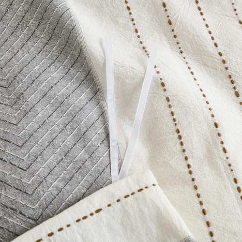 Cozaline 100% Cotton Tufted Duvet Cover Set Queen, Grey and White Striped Duvet Cover, Soft Breathable Comforter Cover with Zipper Closure, Modern Minimalist Bedding Set Cozaline