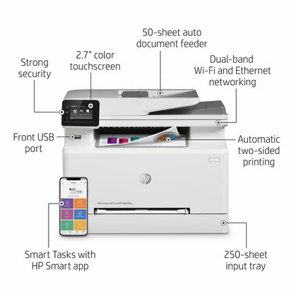 HP Color LaserJet Pro M283fdw Wireless All-in-One Laser Printer, Remote Mobile Print, Scan & Copy, Duplex Printing, Works with Alexa (7KW75A), White