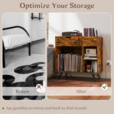 LOKO Record Player Stand with Charging Station, Vinyl Record Holder with Removable Divider, Industrial Turntable Display Stand, Record Storage Table Cabinet for Living Room, Bedroom, Rustic Brown LOKO