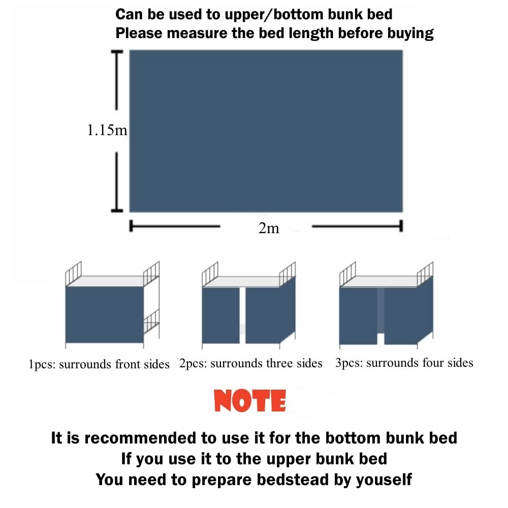SIQITECHNO 2 Pieces Upper/Bottom Bunk Bed Curtains Dorm Home Blackout Privacy Bed Cloth Curtain Shading Breathable Dustproof Bed Canopy with Rope and Buckles for Kids Teen Loft Bed Single Sleeper SIQITECHNO