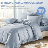 TWK 1200 TC 100% Egyptian Long-Staple Cotton Bedding Sheets Set, Luxury Hotel Style Deep Pocket with Elastic Reinforced Seams Sheet Set, Soft & Comfy Natural Sheets (French Blue, Full) TWK