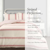 Lush Decor Farmhouse Stripe Reversible Cotton Comforter Set, 3 Piece Set, Full/ Queen, Red - Cozy Farmhouse Bedding Set - Rustic Decor - Striped Comforter - Modern Farmhouse Bedroom Decor Lush Decor