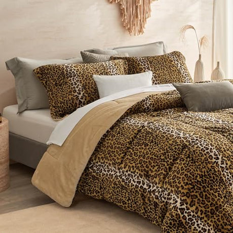 Petrichor Leopard Velvet Flannel King Comforter Set-Cheetah Print Western Blanket,Luxury Fuzzy Heavy Bedding Set,3 Pieces Plush Winter Bed Set with Comforter (90"x104")&2 Pillow Shams (20"x36" Petrichor