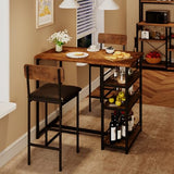 CABIHOME Dining Table Set for 2, Kitchen Table and Upholstered Chairs for 2, 3 Piece Counter Height Bar Table Set with 3 Large Storage Shelves for Small Space, Apartment, Studio, Rustic Brown CABIHOME